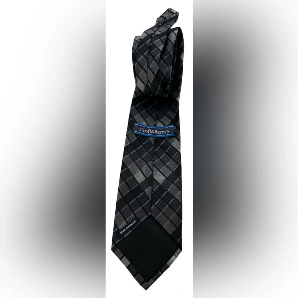 Croft & Barrow | Black & Gray Geometric Checkered Tie 100% Silk | NWOT